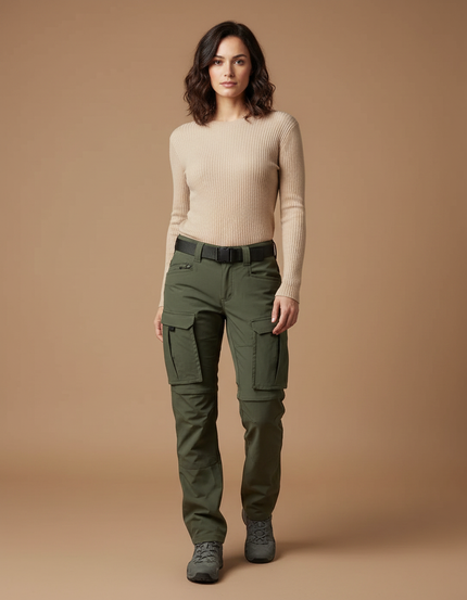Pantalon Randonnée Vert Olive Cargo Stretch Femme - Polyester
