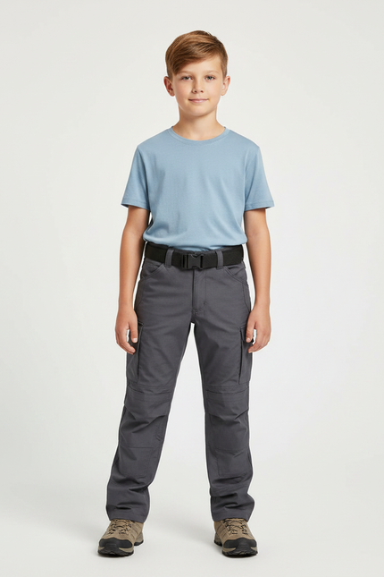 Pantalon Randonnée Gris Enfant Cargo Multipoches Léger - Polyester