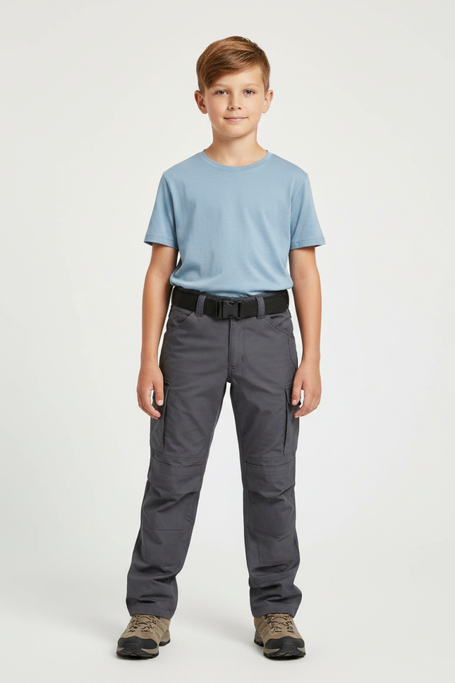 Pantalon Randonnée Gris Enfant Cargo Multipoches Léger - Polyester