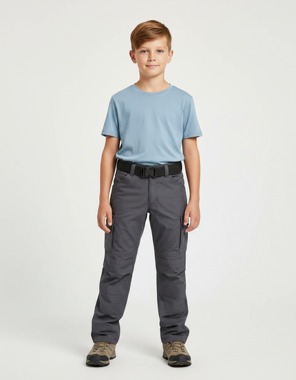 Pantalon Randonnée Gris Enfant Cargo Multipoches Léger - Polyester