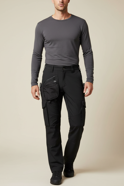 Pantalon Randonnée Noir Cargo Multipoches Tactique Homme - Polyester