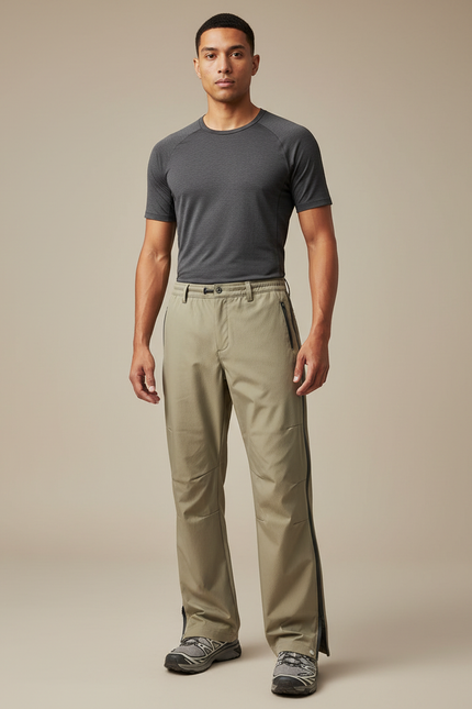 Pantalon Randonnée Kaki Imperméable Respirant Zippé Homme - Polyester