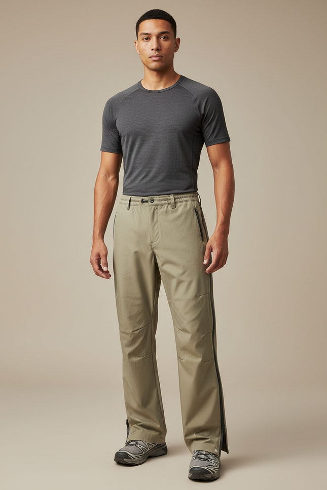 Pantalon Randonnée Kaki Imperméable Respirant Zippé Homme - Polyester