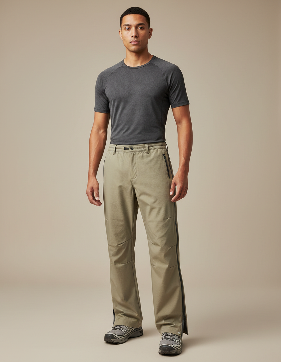 Pantalon Randonnée Kaki Imperméable Respirant Zippé Homme - Polyester
