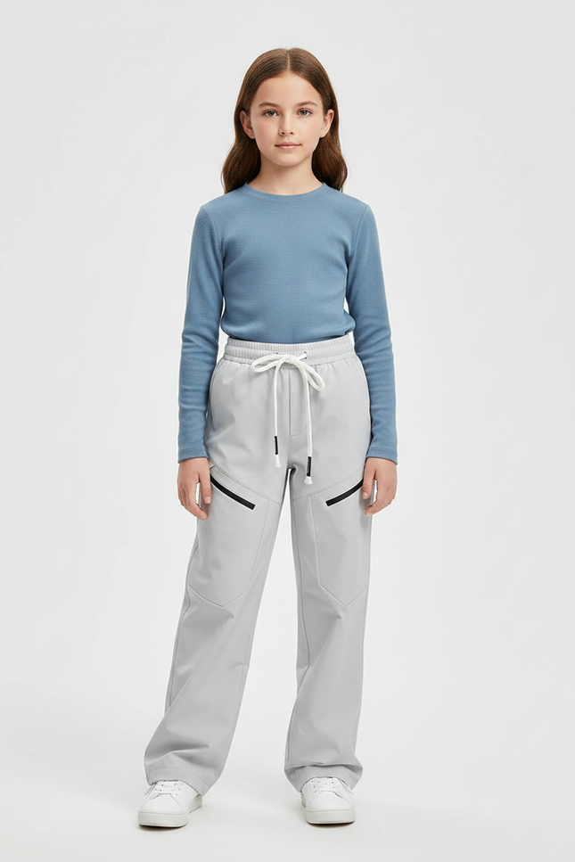 Pantalon Randonnée Gris Ample Coupe Droite Zippé - Polyester