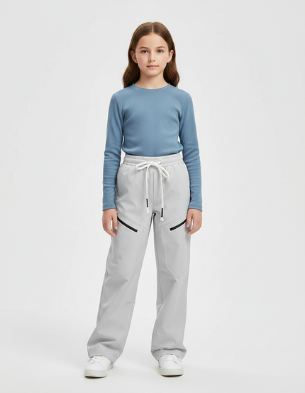 Pantalon Randonnée Gris Ample Coupe Droite Zippé - Polyester