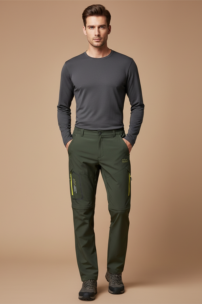 Pantalon Randonnée Vert Convertible Léger Séchage Rapide Homme - Kaki Polyester