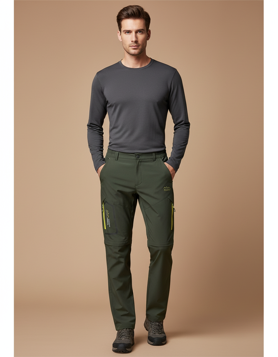 Pantalon Randonnée Vert Convertible Léger Séchage Rapide Homme - Kaki Polyester