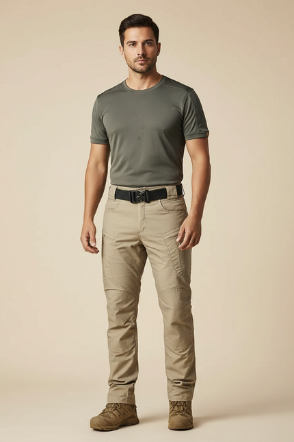 Pantalon Randonnée Beige Cargo Homme Tactique Multi-poches - Polyester