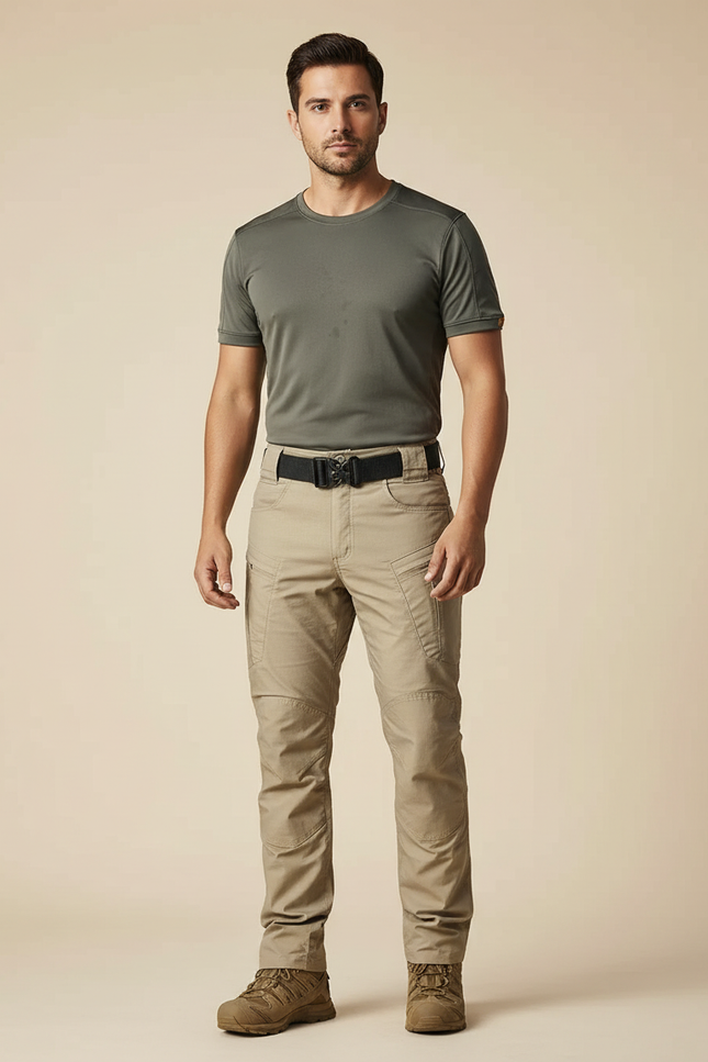 Pantalon Randonnée Beige Cargo Homme Tactique Multi-poches - Polyester