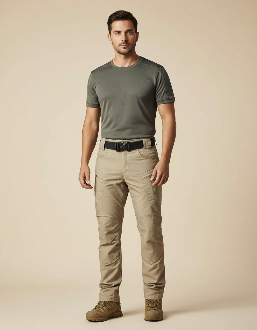 Pantalon Randonnée Beige Cargo Homme Tactique Multi-poches - Polyester