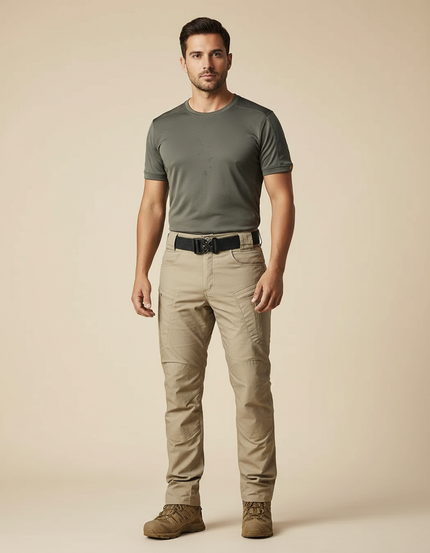 Pantalon Randonnée Beige Cargo Homme Tactique Multi-poches - Polyester