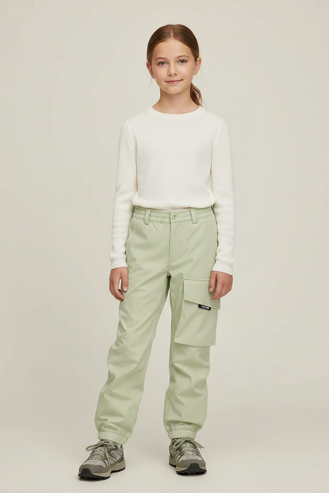 Pantalon Randonnée Vert Clair Cargo Ample Enfant - Polyester