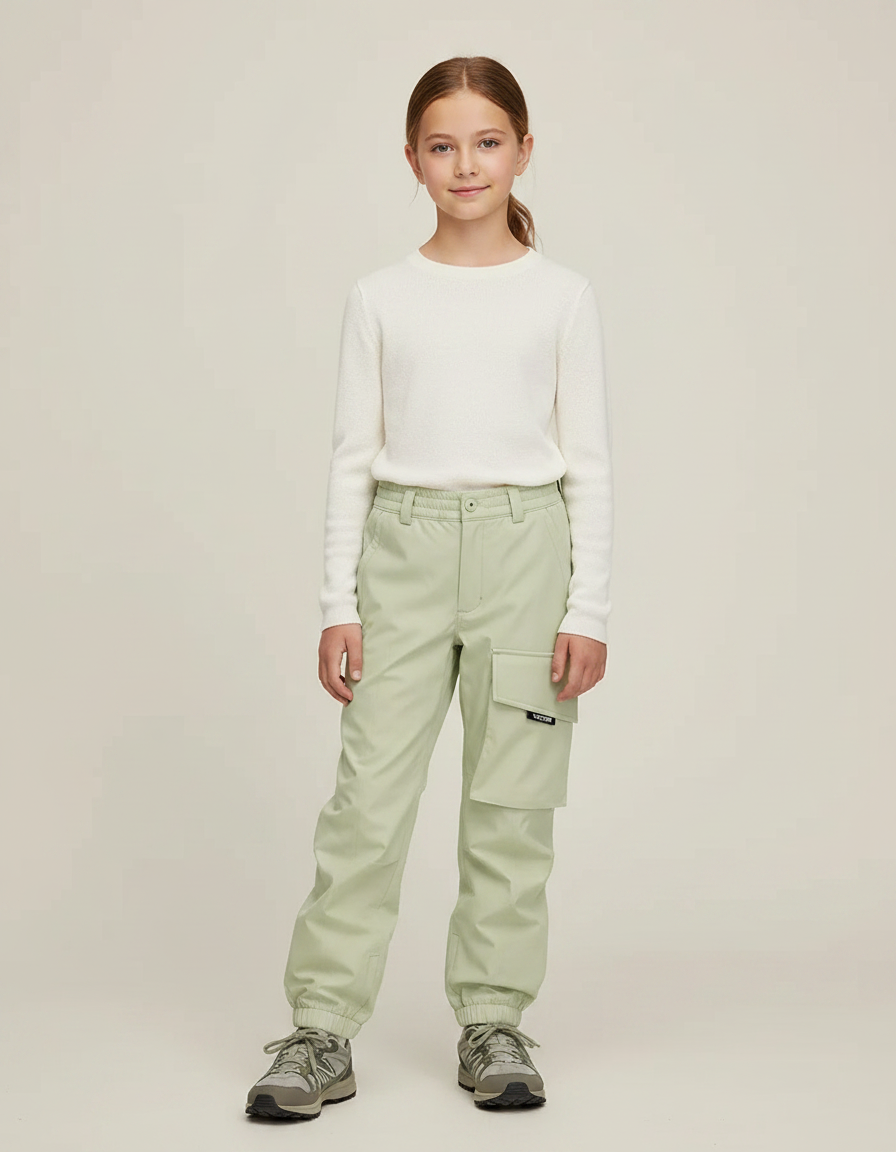 Pantalon Randonnée Vert Clair Cargo Ample Enfant - Polyester