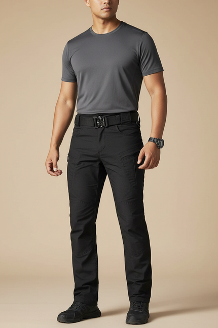 Pantalon Randonnée Noir Tactique Cargo Homme Robuste - Polyester