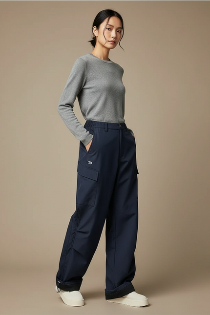Pantalon Randonnée Bleu Marine Cargo Ample Imperméable Femme - Polyester