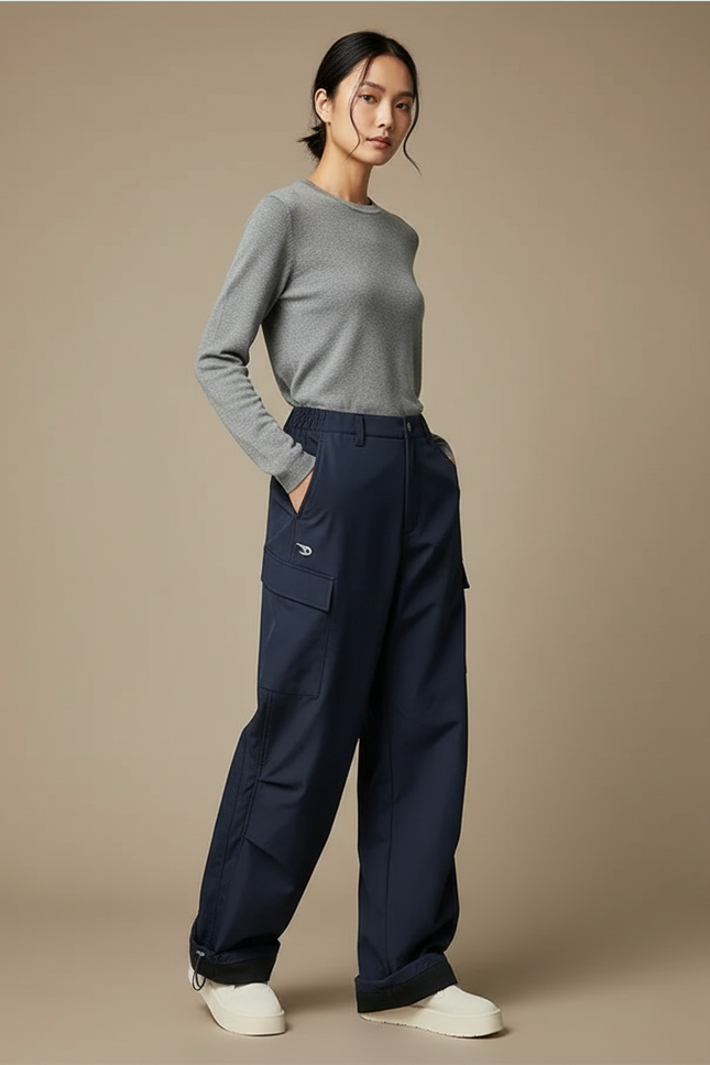 Pantalon Randonnée Bleu Marine Cargo Ample Imperméable Femme - Polyester