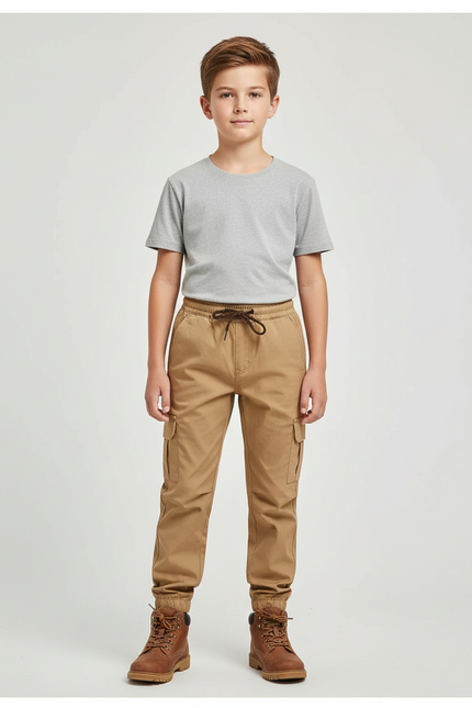 Pantalon Randonnée Kaki Cargo Coton Enfant Sport