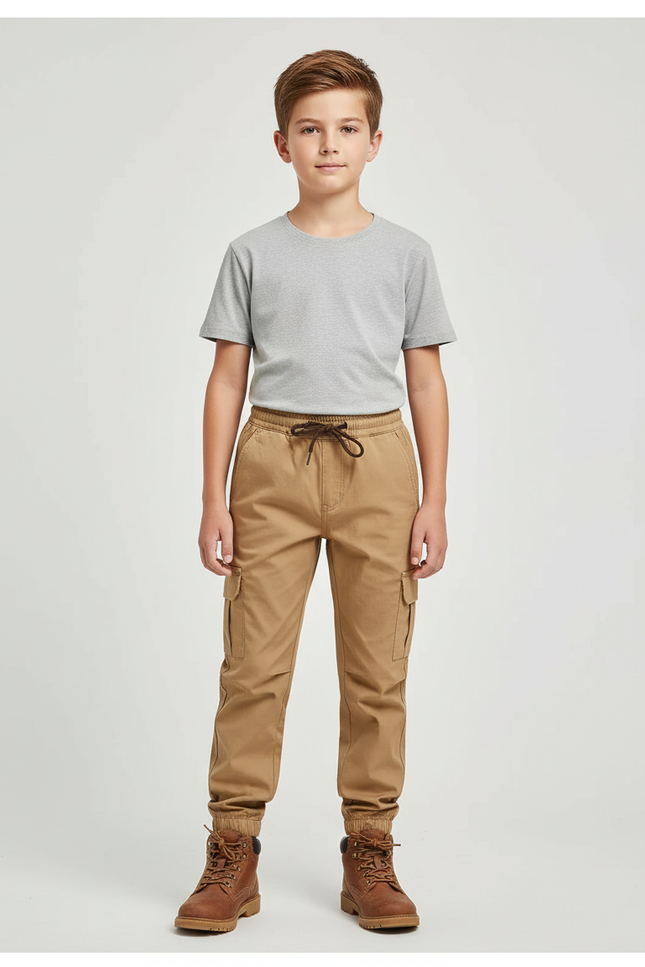 Pantalon Randonnée Kaki Cargo Coton Enfant Sport