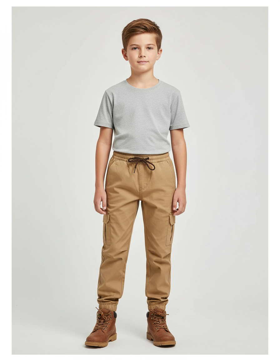 Pantalon Randonnée Kaki Cargo Coton Enfant Sport