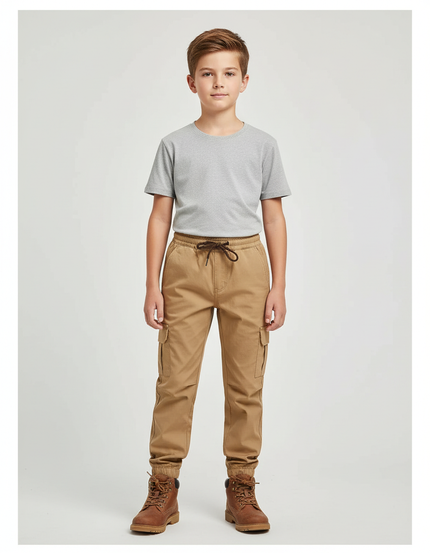 Pantalon Randonnée Kaki Cargo Coton Enfant Sport