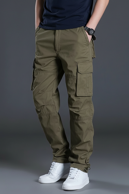 Pantalon Randonnée Kaki Coton Cargo Droite Homme - Toile