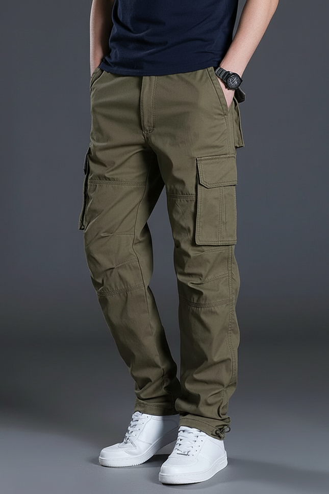 Pantalon Randonnée Kaki Coton Cargo Droite Homme - Toile