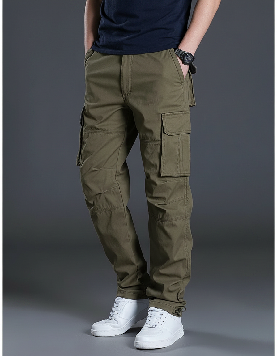 Pantalon Randonnée Kaki Coton Cargo Droite Homme - Toile