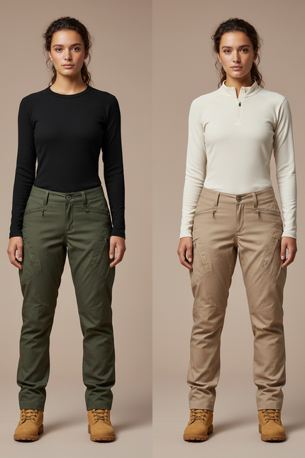 Pantalon Randonnée Femme Cargo Vert Beige Slim - Kaki Toile