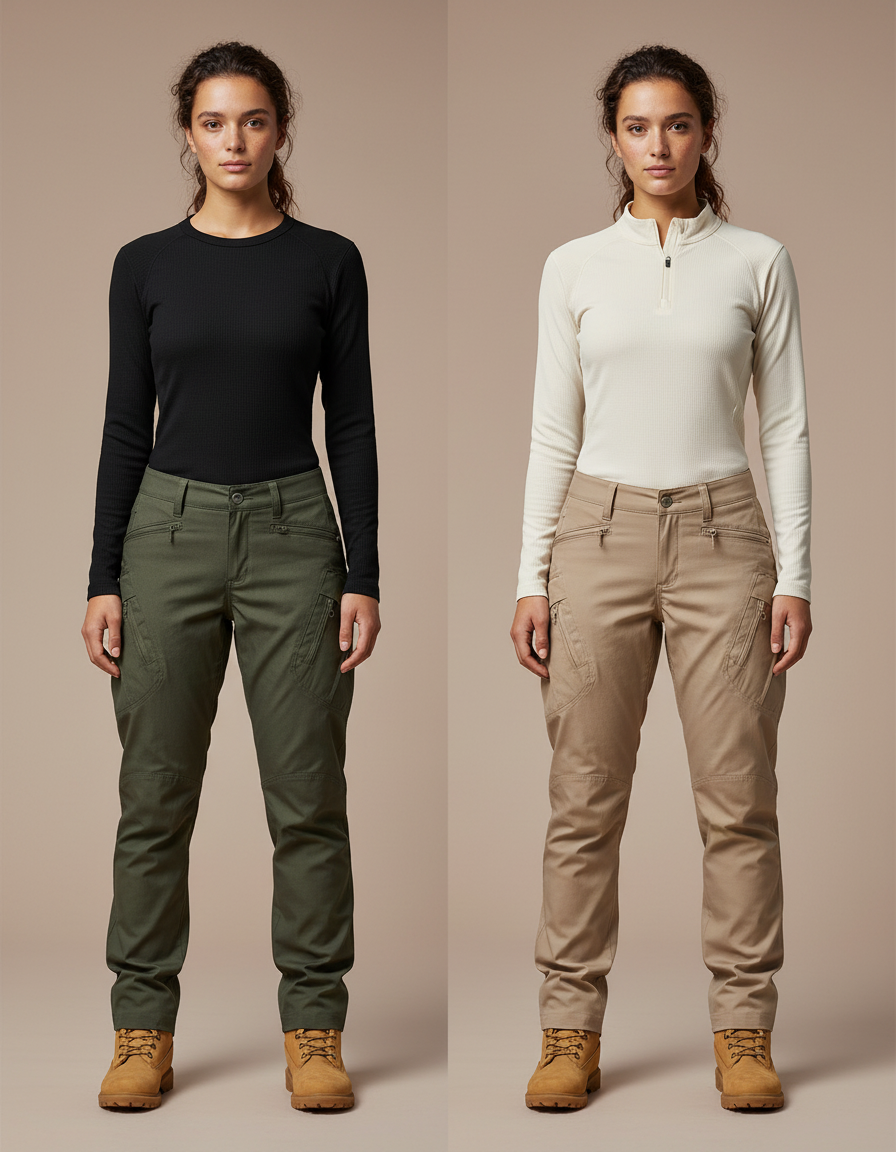 Pantalon Randonnée Femme Cargo Vert Beige Slim - Kaki Toile