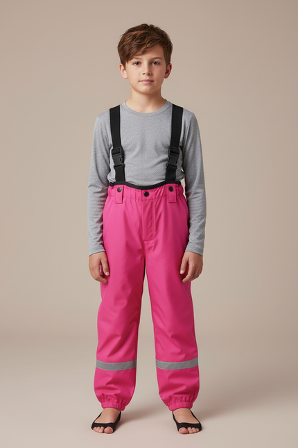 Pantalon Randonnée Rose Imperméable Réfléchissant Bretelles Enfant - Polyester