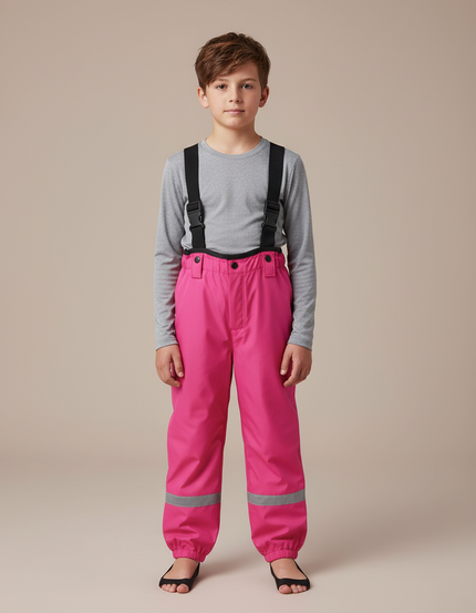 Pantalon Randonnée Rose Imperméable Réfléchissant Bretelles Enfant - Polyester