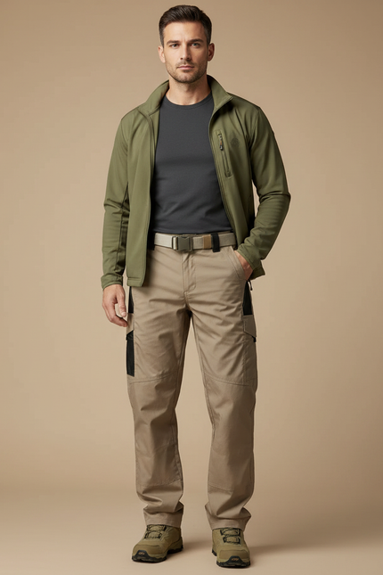 Pantalon Randonnée Beige Cargo Multi-Poches Décontracté Homme - Toile
