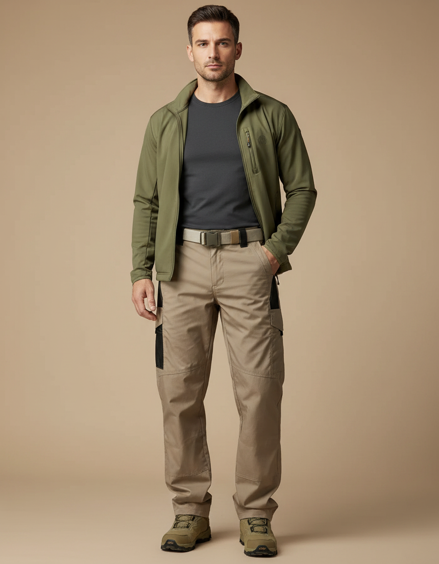 Pantalon Randonnée Beige Cargo Multi-Poches Décontracté Homme - Toile