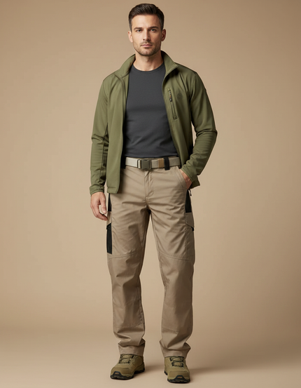 Pantalon Randonnée Beige Cargo Multi-Poches Décontracté Homme - Toile