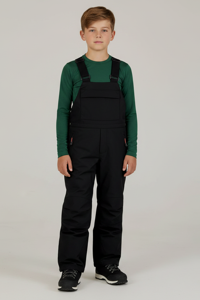 Pantalon Randonnée Noir Bretelles Imperméable Enfant Hiver - Polyester