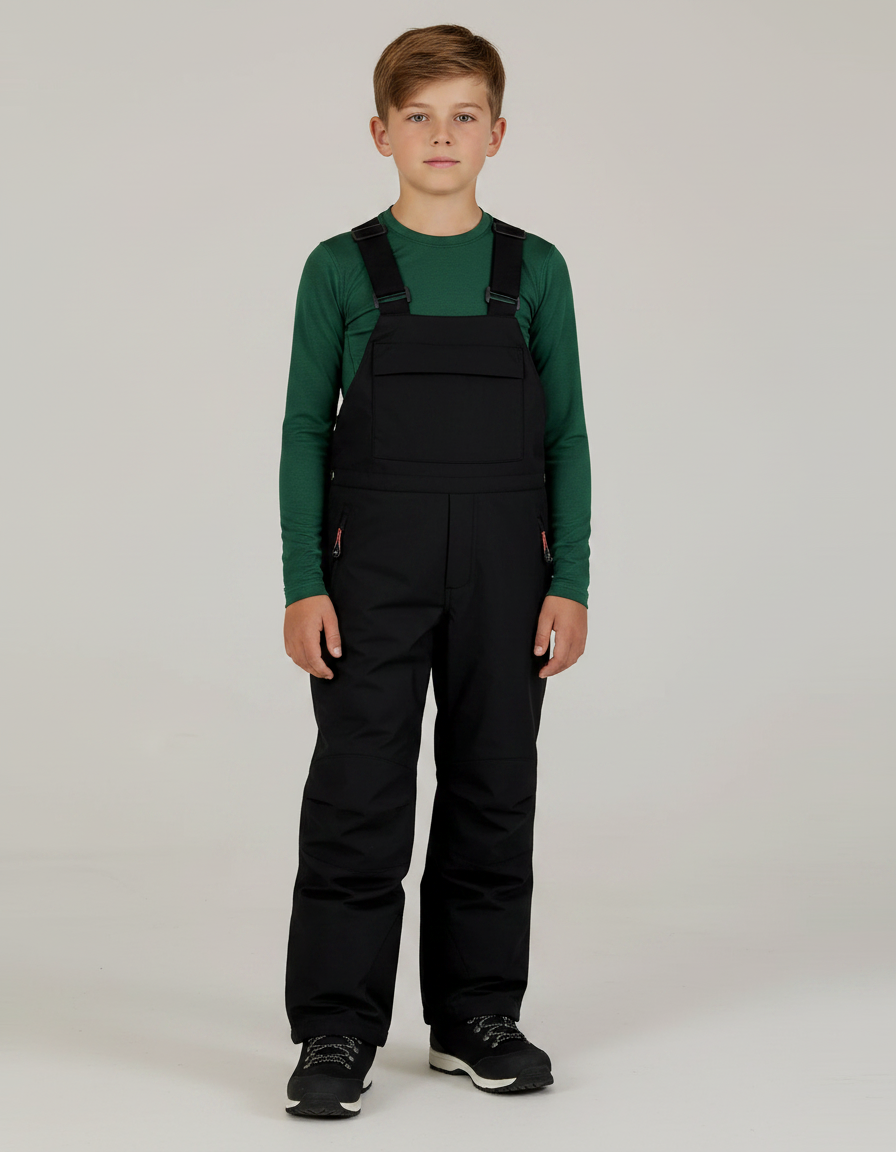 Pantalon Randonnée Noir Bretelles Imperméable Enfant Hiver - Polyester