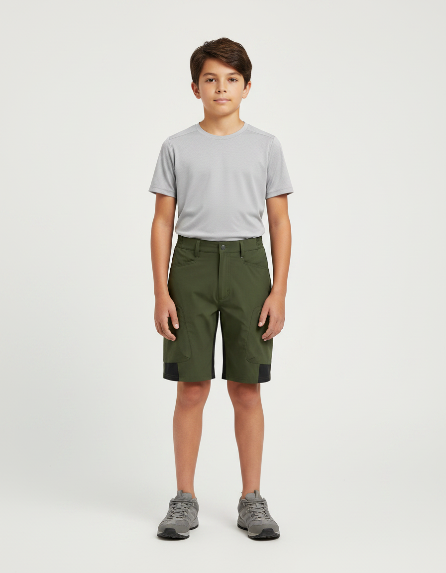Pantalon Randonnée Kaki Court Léger Enfant - Polyester