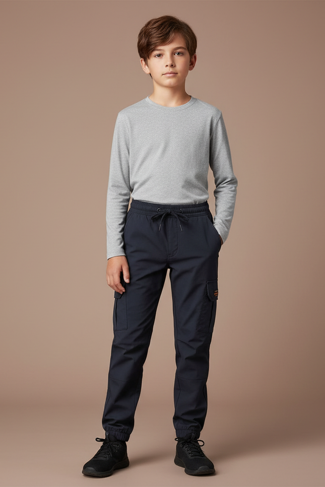 Pantalon Randonnée Marine Cargo Coton Enfant
