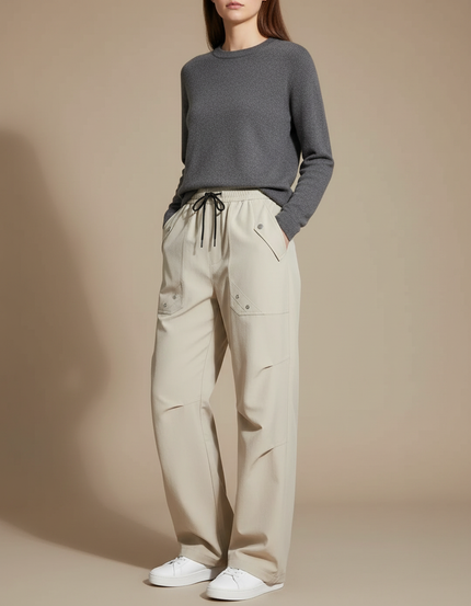 Pantalon Randonnée Beige Ample Cordon Décontracté Femme - Polyester