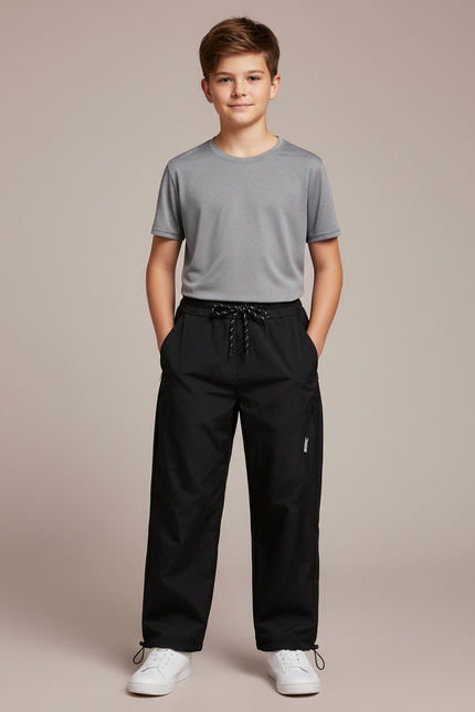 Pantalon Randonnée Noir Enfant Ample Cordon Sportif - Polyester
