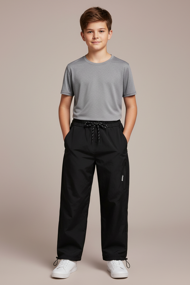 Pantalon Randonnée Noir Enfant Ample Cordon Sportif - Polyester