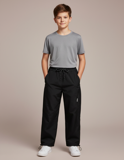 Pantalon Randonnée Noir Enfant Ample Cordon Sportif - Polyester