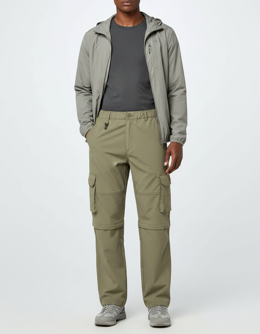 Pantalon Randonnée Convertible Kaki Léger Homme Multi-Poches - Polyester