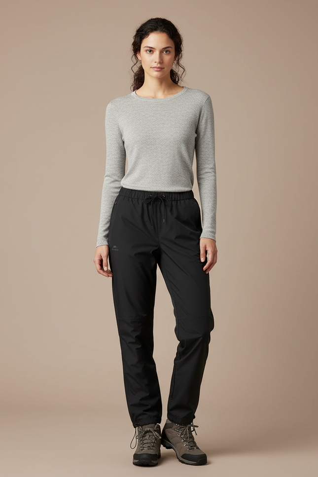 Pantalon Randonnée Noir Imperméable Coupe Droite Femme - Polyester