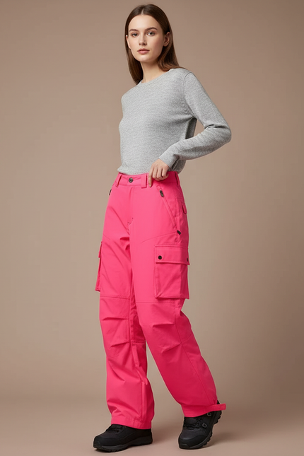 Pantalon Randonnée Rose Cargo Imperméable Coupe-Vent Femme - Polyester