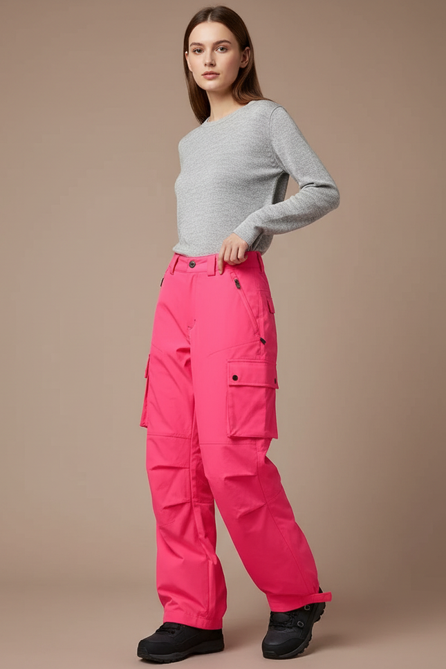 Pantalon Randonnée Rose Cargo Imperméable Coupe-Vent Femme - Polyester