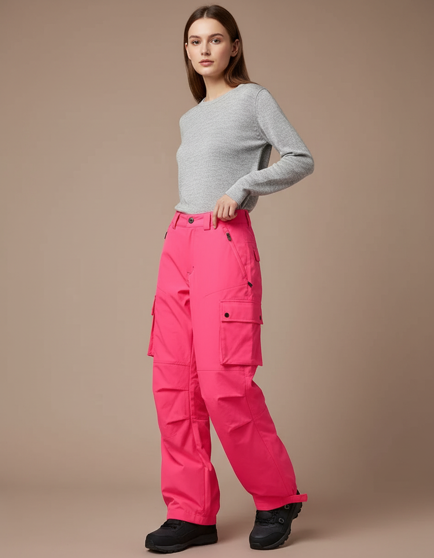 Pantalon Randonnée Rose Cargo Imperméable Coupe-Vent Femme - Polyester