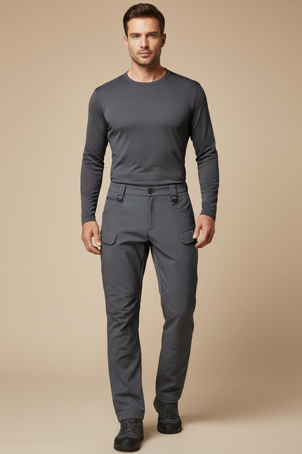 Pantalon Randonnée Gris Cargo Tactique Homme Ajusté - Polyester