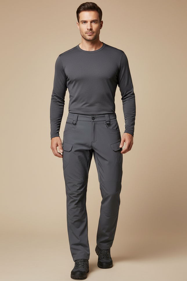 Pantalon Randonnée Gris Cargo Tactique Homme Ajusté - Polyester